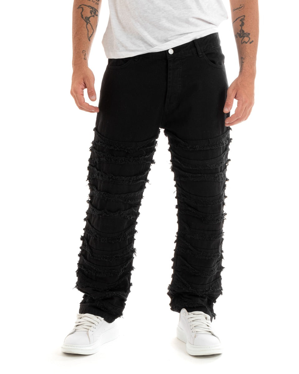 Pantaloni Uomo Jeans Cinque Tasche Straight Fit Ripped Nero Casual GIOSAL-P5930A