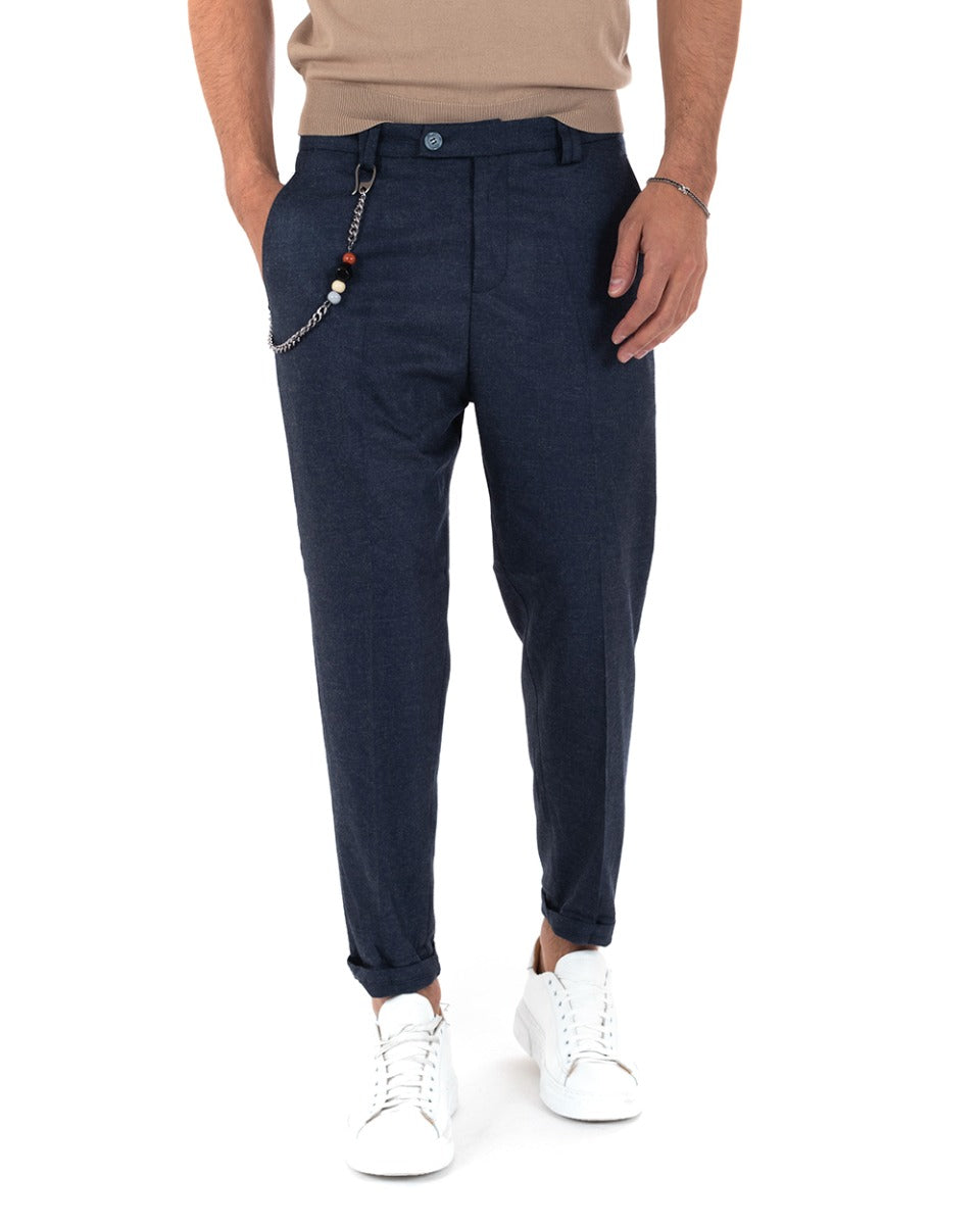 Pantaloni Uomo Lungo Tasca America Classico Viscosa Blu Melangiato Casual GIOSAL-P5739A