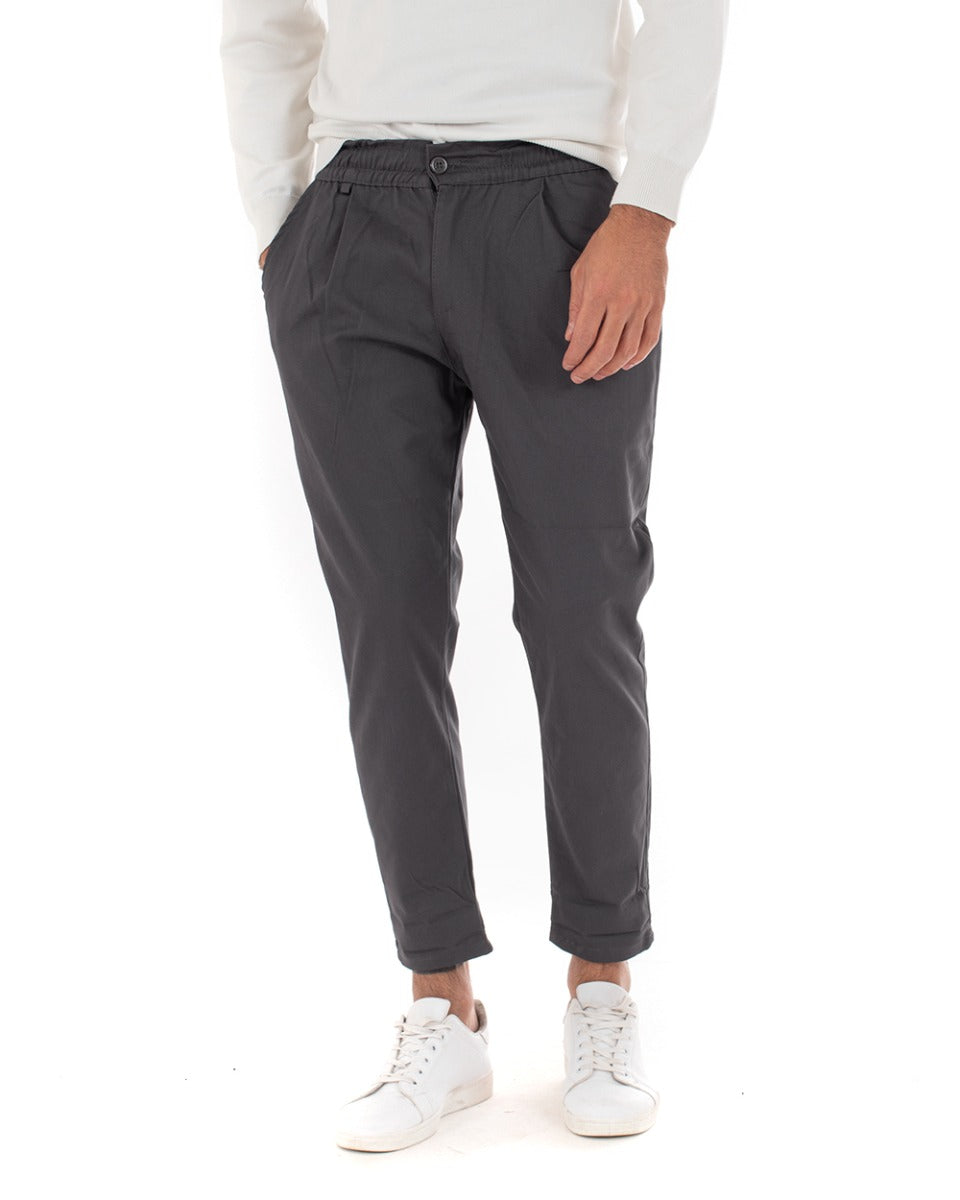 Pantaloni Uomo Pantalaccio Cotone Mezza Molla Casual Comodo Tinta Unita Grigio GIOSAL-P5038A