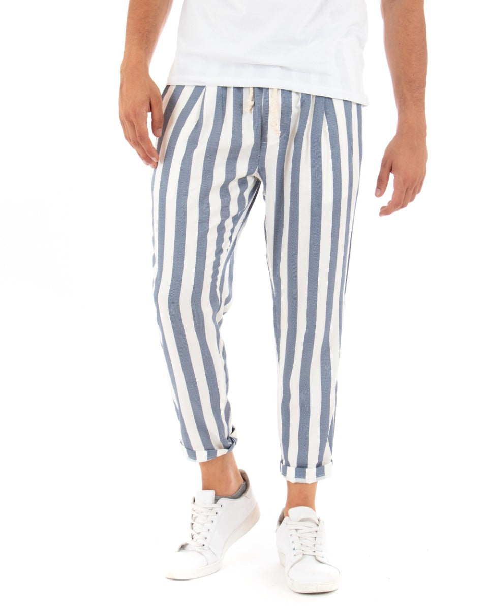 Pantaloni Uomo Pantalaccio Cotone Viscosa Rigato Blu Elastico Casual GIOSAL-P5272A