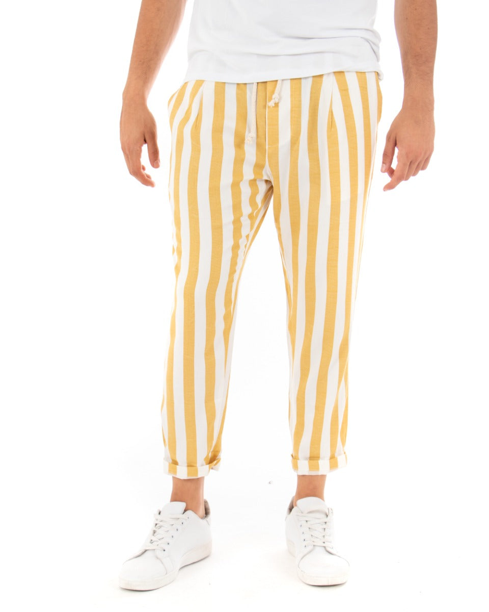 Pantaloni Uomo Pantalaccio Cotone Viscosa Rigato Giallo Elastico Casual GIOSAL-P5270A