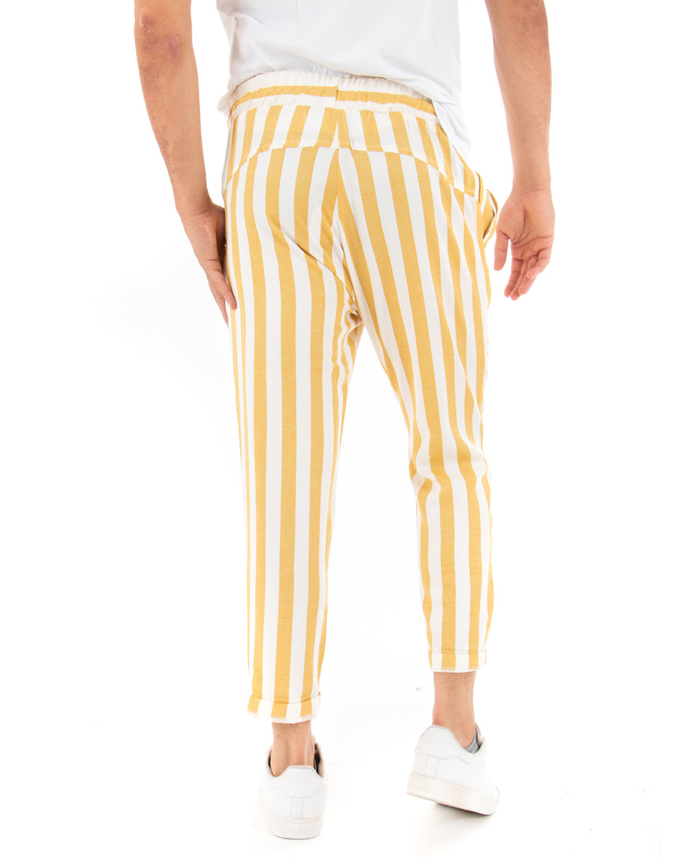 Pantaloni Uomo Pantalaccio Cotone Viscosa Rigato Giallo Elastico Casual GIOSAL-P5270A