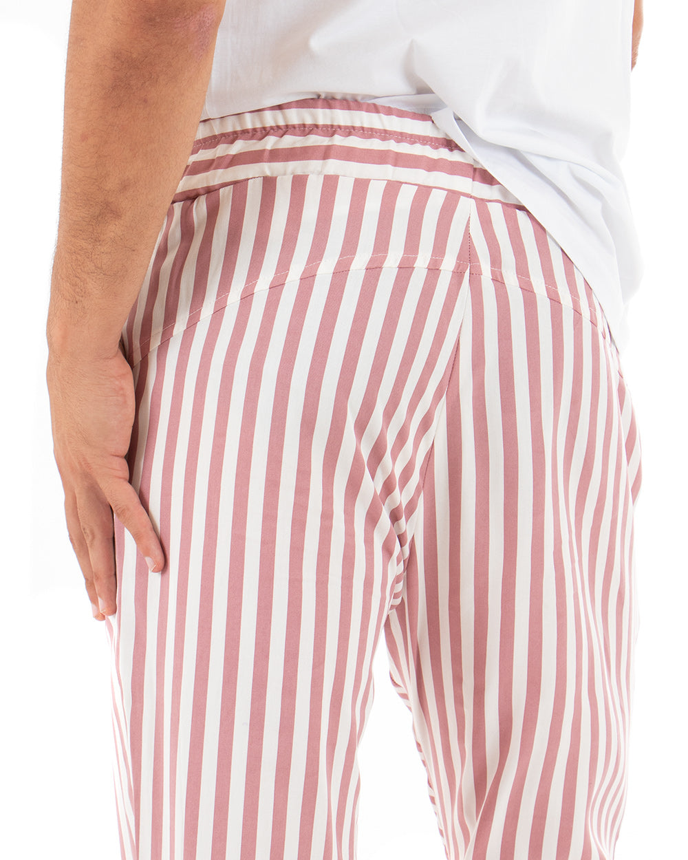 Pantaloni Uomo Pantalaccio Elastico Cotone Riga Stretta Rosa GIOSAL-P3834A