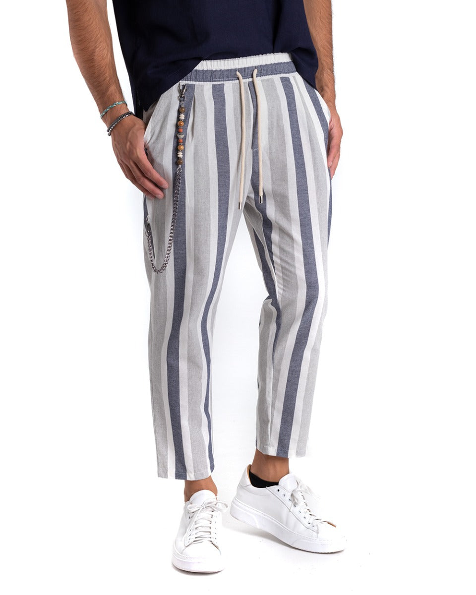 Pantaloni Uomo Pantalaccio Righe Rigato Multicolore Blu ElasticoCasual GIOSAL-P5344A