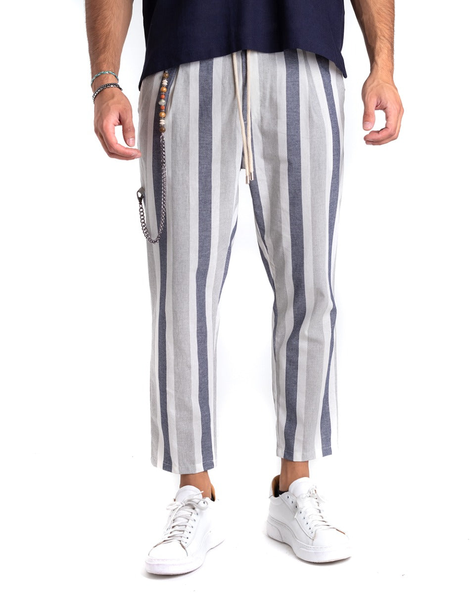 Pantaloni Uomo Pantalaccio Righe Rigato Multicolore Blu ElasticoCasual GIOSAL-P5344A