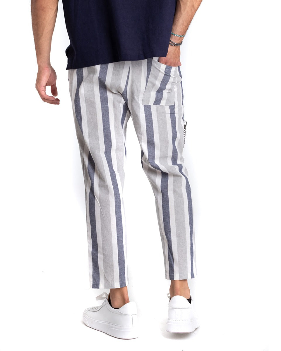 Pantaloni Uomo Pantalaccio Righe Rigato Multicolore Blu ElasticoCasual GIOSAL-P5344A