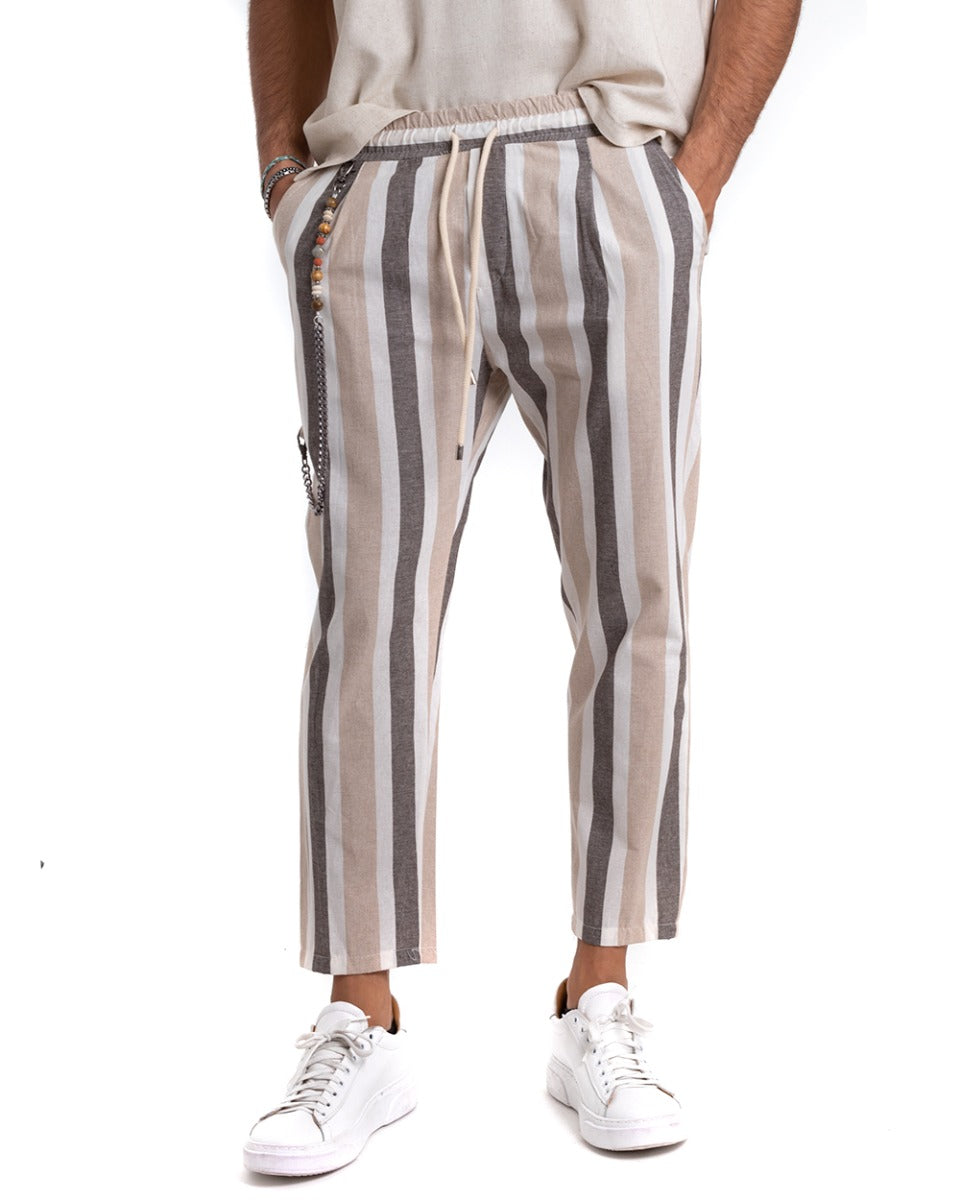 Pantaloni Uomo Pantalaccio Righe Rigato Multicolore Camel ElasticoCasual GIOSAL-P5342A