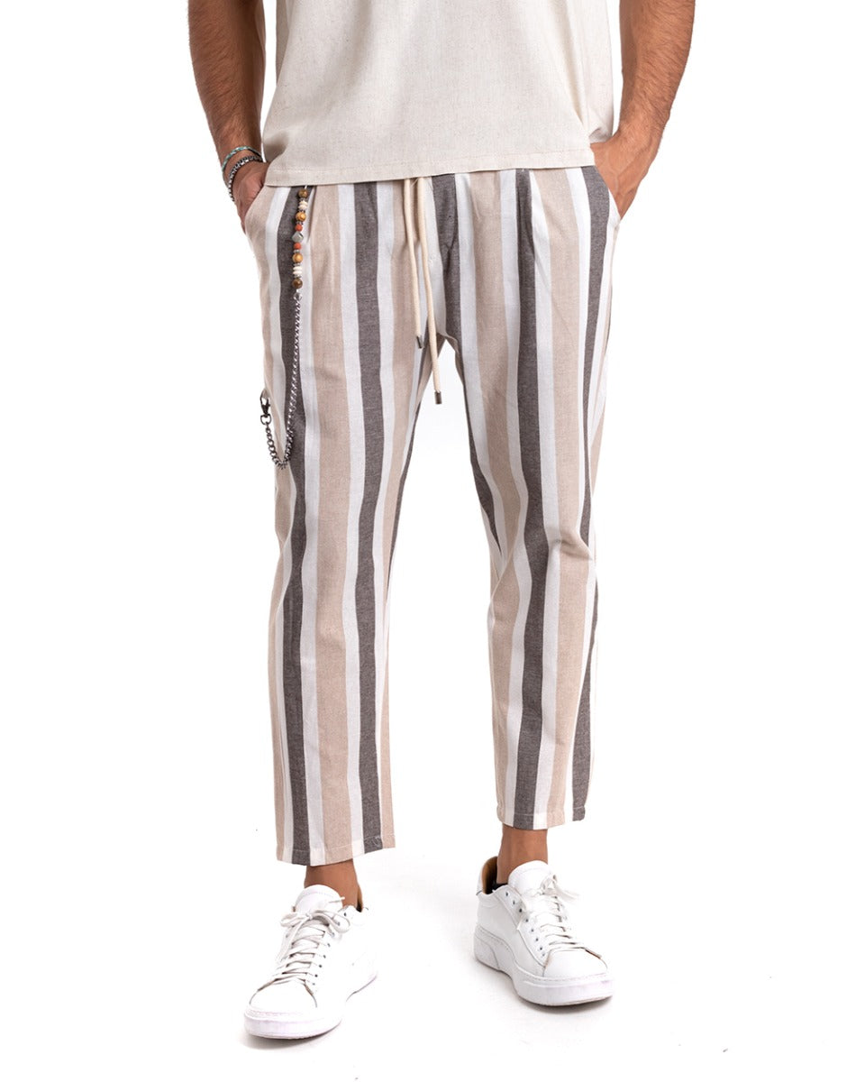 Pantaloni Uomo Pantalaccio Righe Rigato Multicolore Camel ElasticoCasual GIOSAL-P5342A