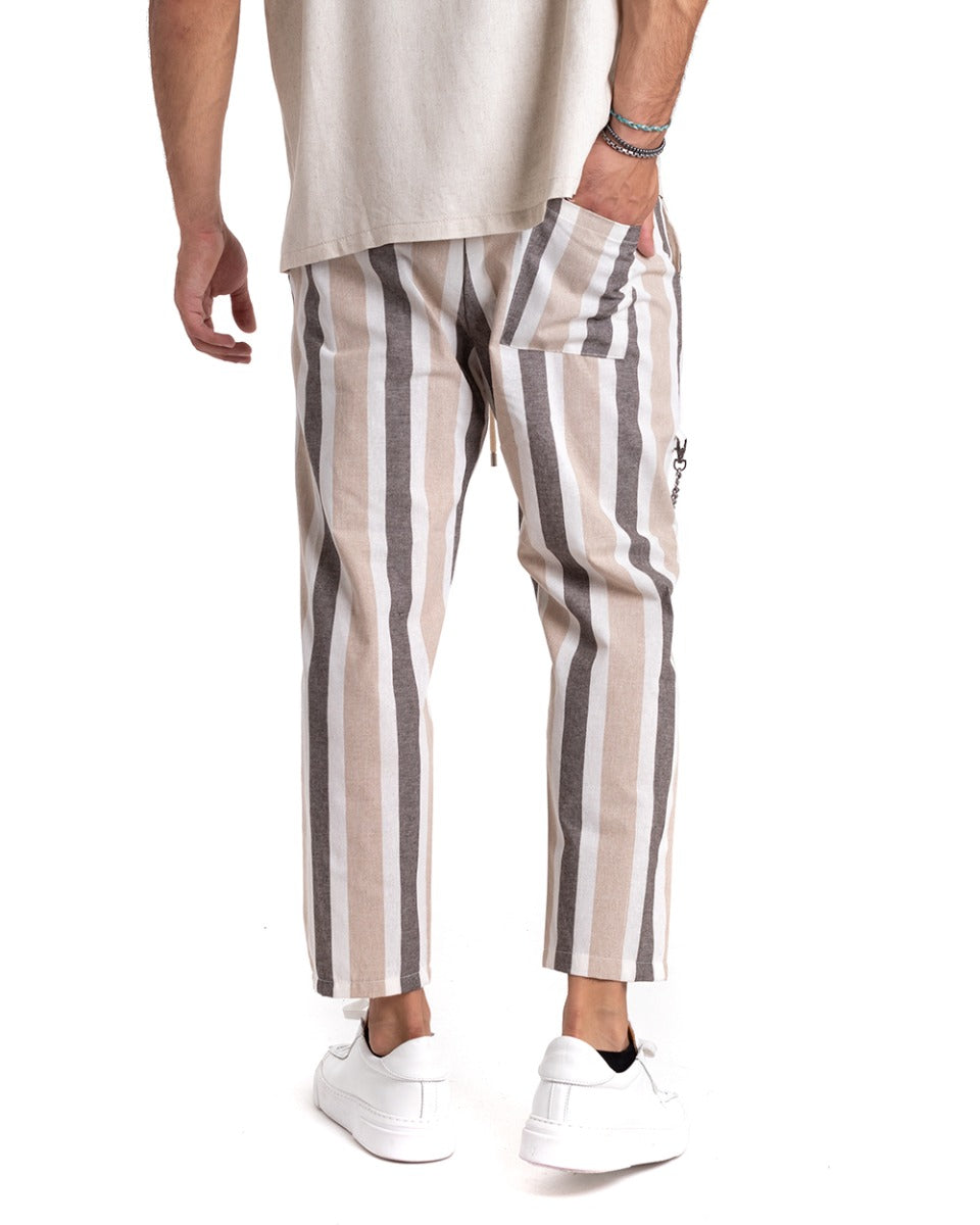 Pantaloni Uomo Pantalaccio Righe Rigato Multicolore Camel ElasticoCasual GIOSAL-P5342A