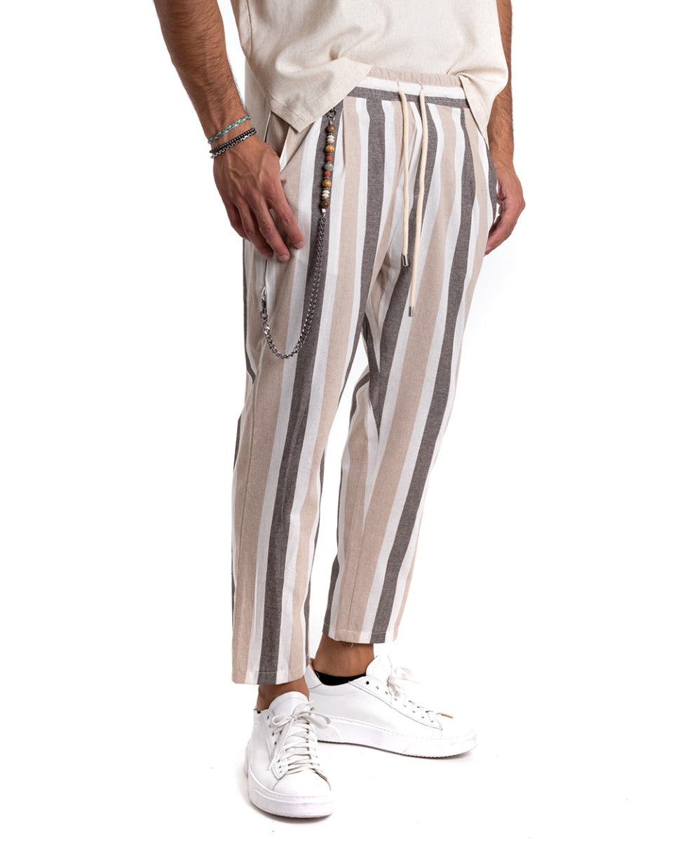 Pantaloni Uomo Pantalaccio Righe Rigato Multicolore Camel ElasticoCasual GIOSAL-P5342A