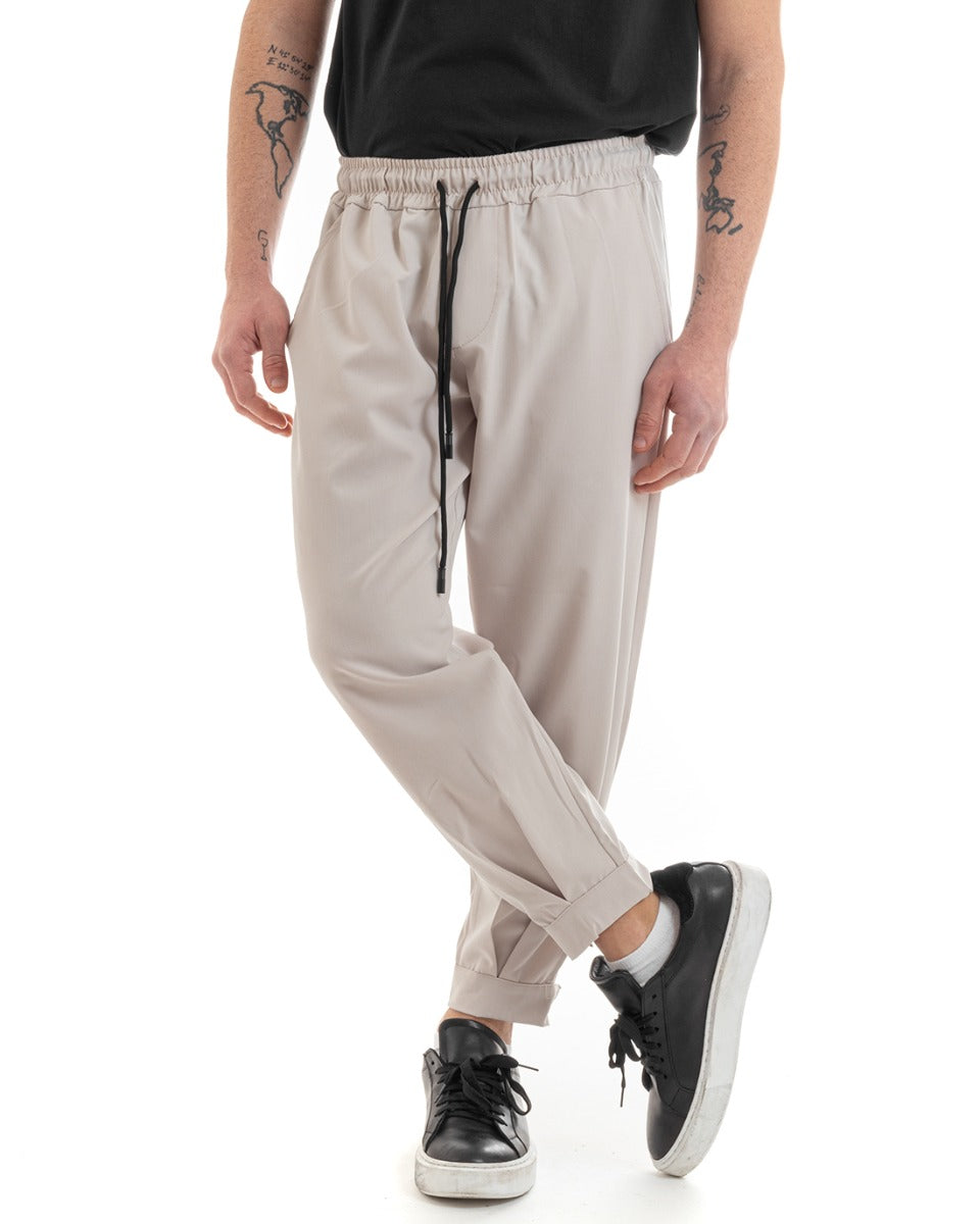 Pantaloni Uomo Pantalaccio Tinta Unita Beige Jogger Casual GIOSAL-P5655A