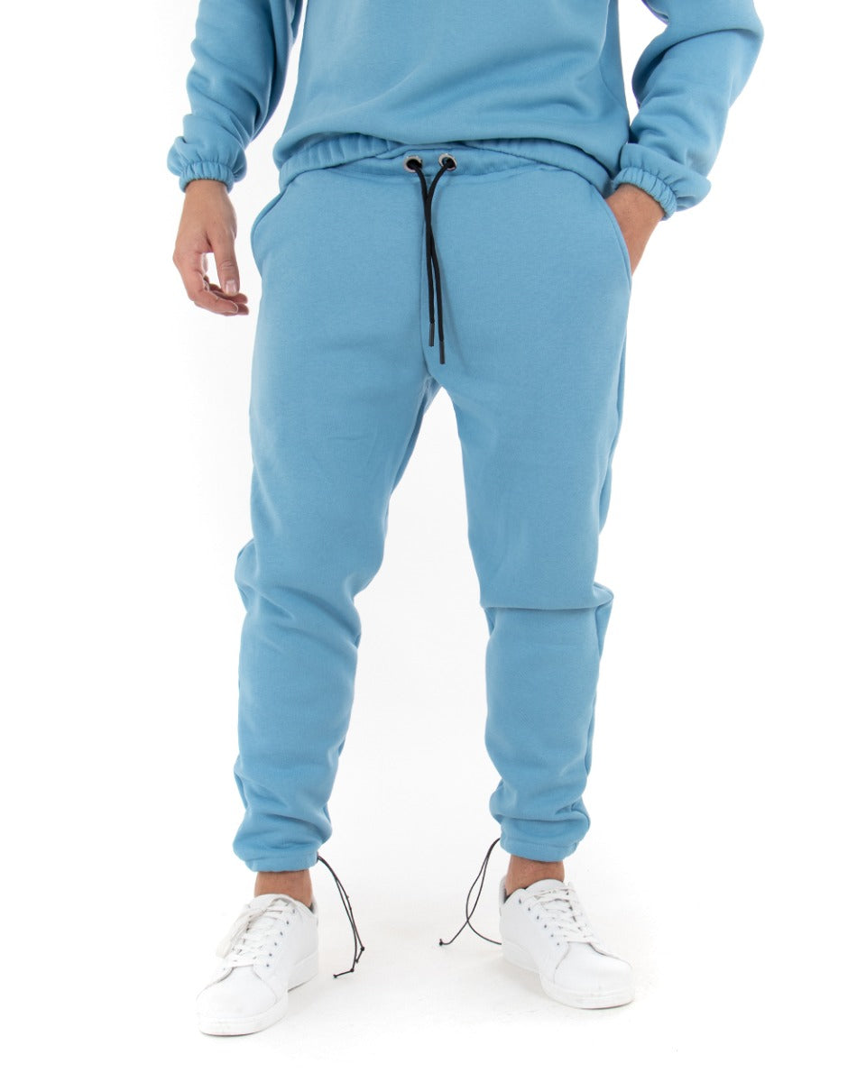 Pantaloni Uomo Pantalaccio Tuta Basic Azzurro Comodo Caldo Felpato Polycot GIOSAL-P4073A