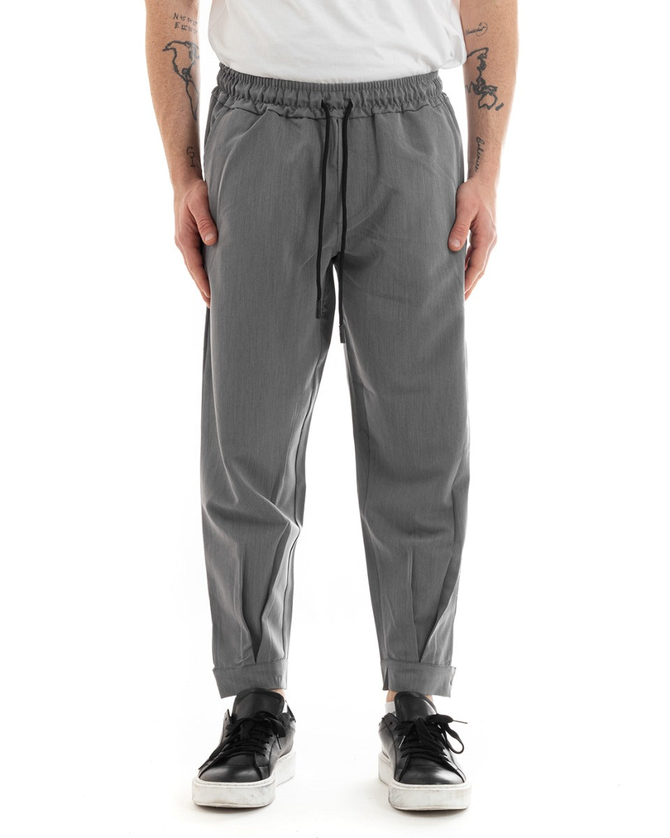 Pantaloni Uomo Pantalaccio Viscosa Tinta Unita Grigio Jogger Casual GIOSAL-P5644A