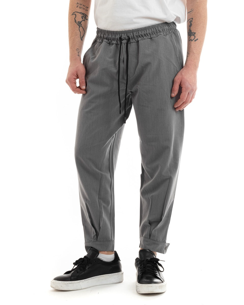 Pantaloni Uomo Pantalaccio Viscosa Tinta Unita Grigio Jogger Casual GIOSAL-P5644A