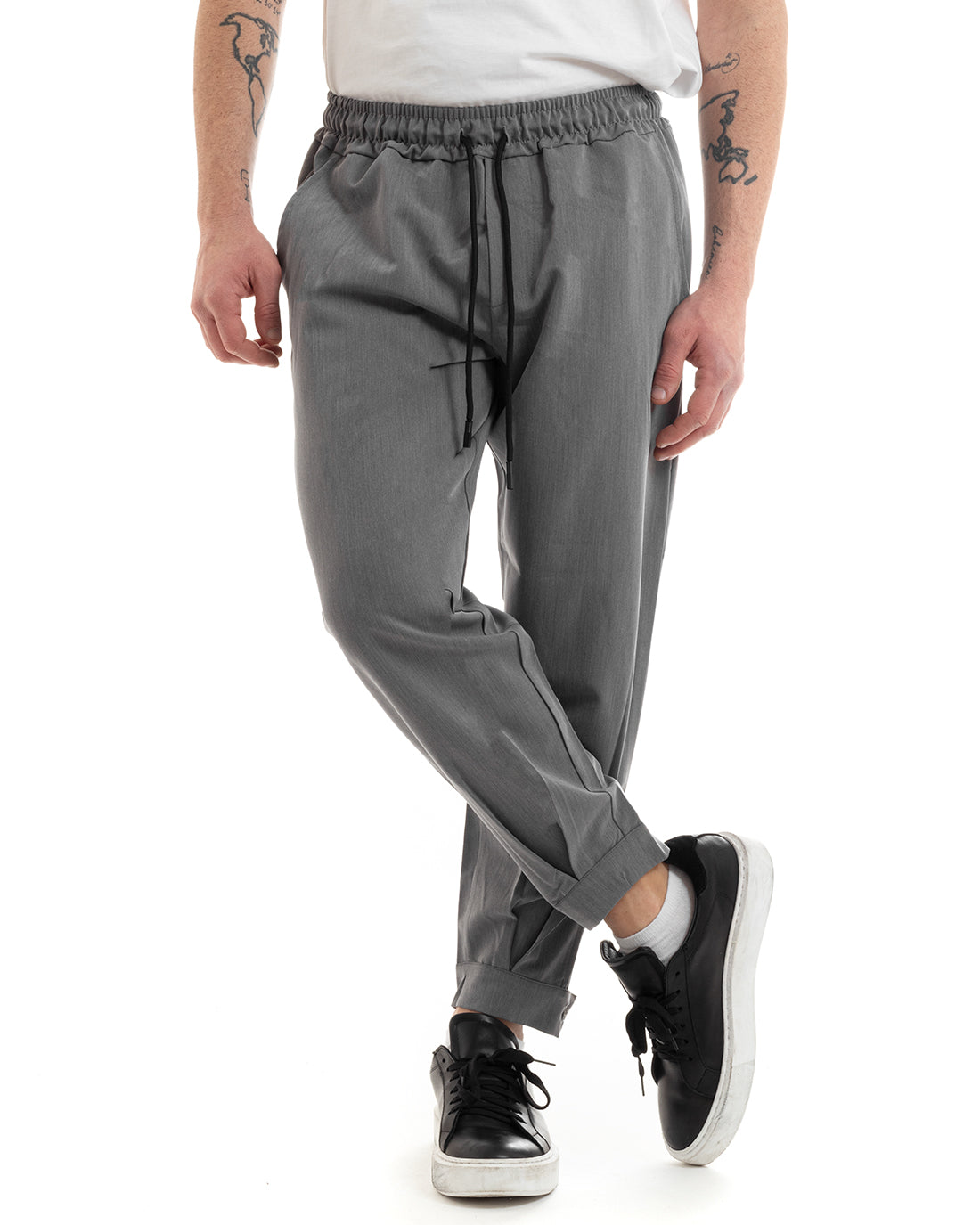 Pantaloni Uomo Pantalaccio Viscosa Tinta Unita Grigio Jogger Casual GIOSAL-P5644A