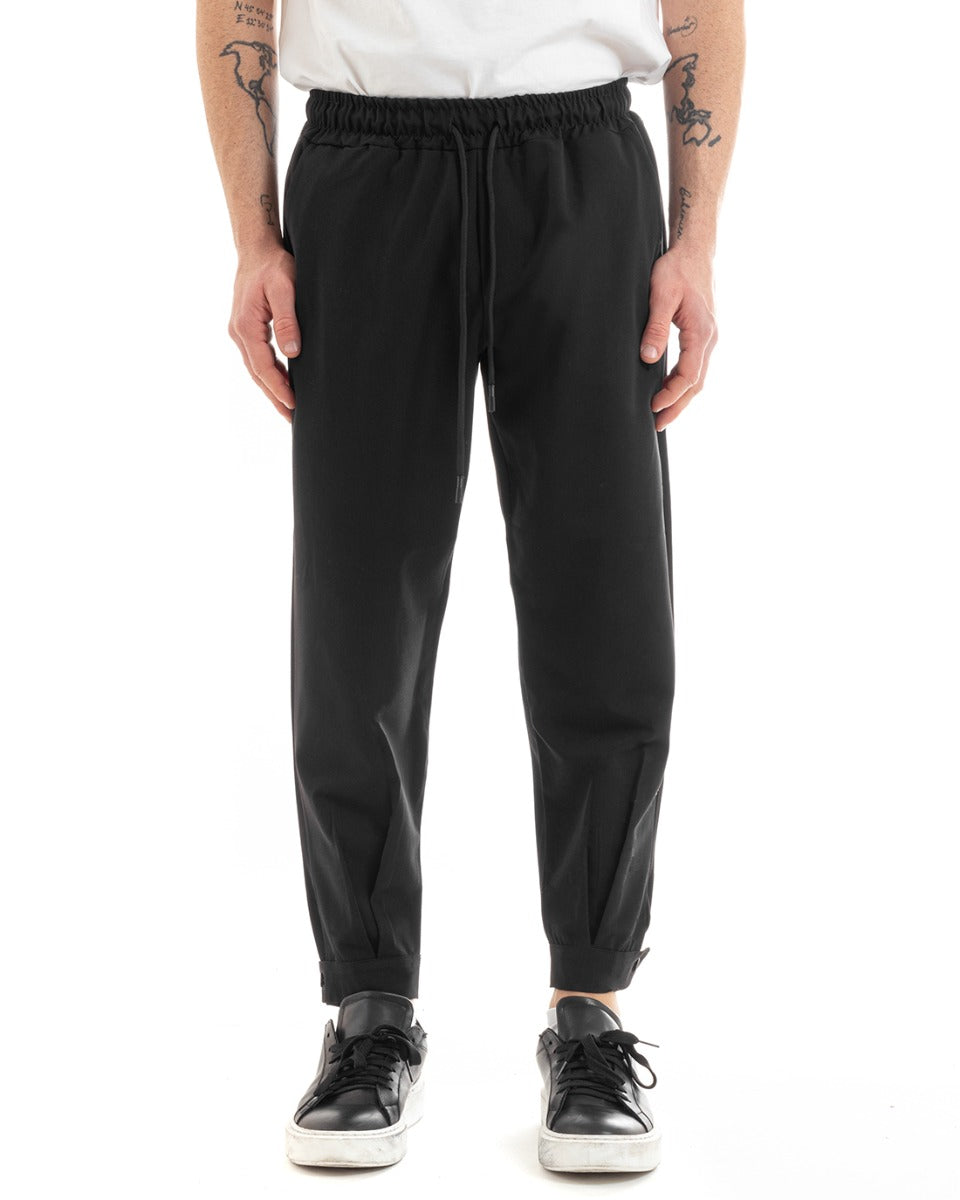 Pantaloni Uomo Pantalaccio Viscosa Tinta Unita Nero Jogger Casual GIOSAL-P5643A