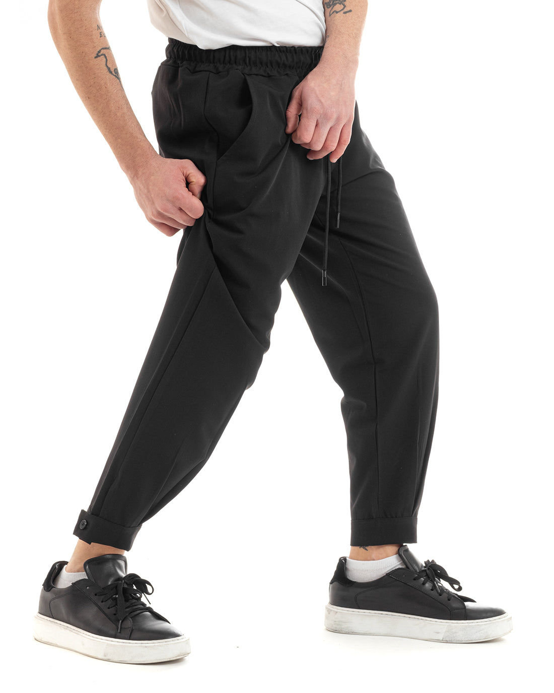 Pantaloni Uomo Pantalaccio Viscosa Tinta Unita Nero Jogger Casual GIOSAL-P5643A