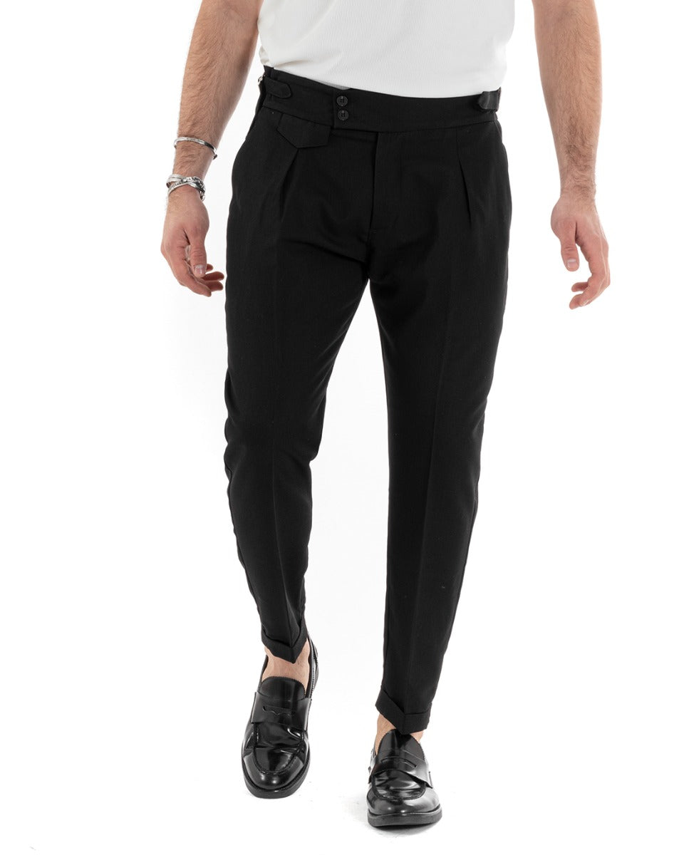 Pantaloni Uomo Tasca America Abbottonatura Allungata Classico Viscosa Fibbia Casual Nero GIOSAL-P5624A