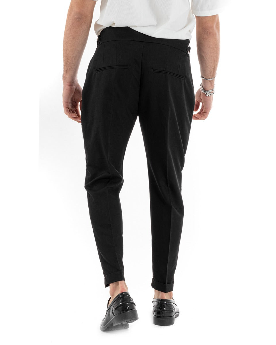 Pantaloni Uomo Tasca America Abbottonatura Allungata Classico Viscosa Fibbia Casual Nero GIOSAL-P5624A