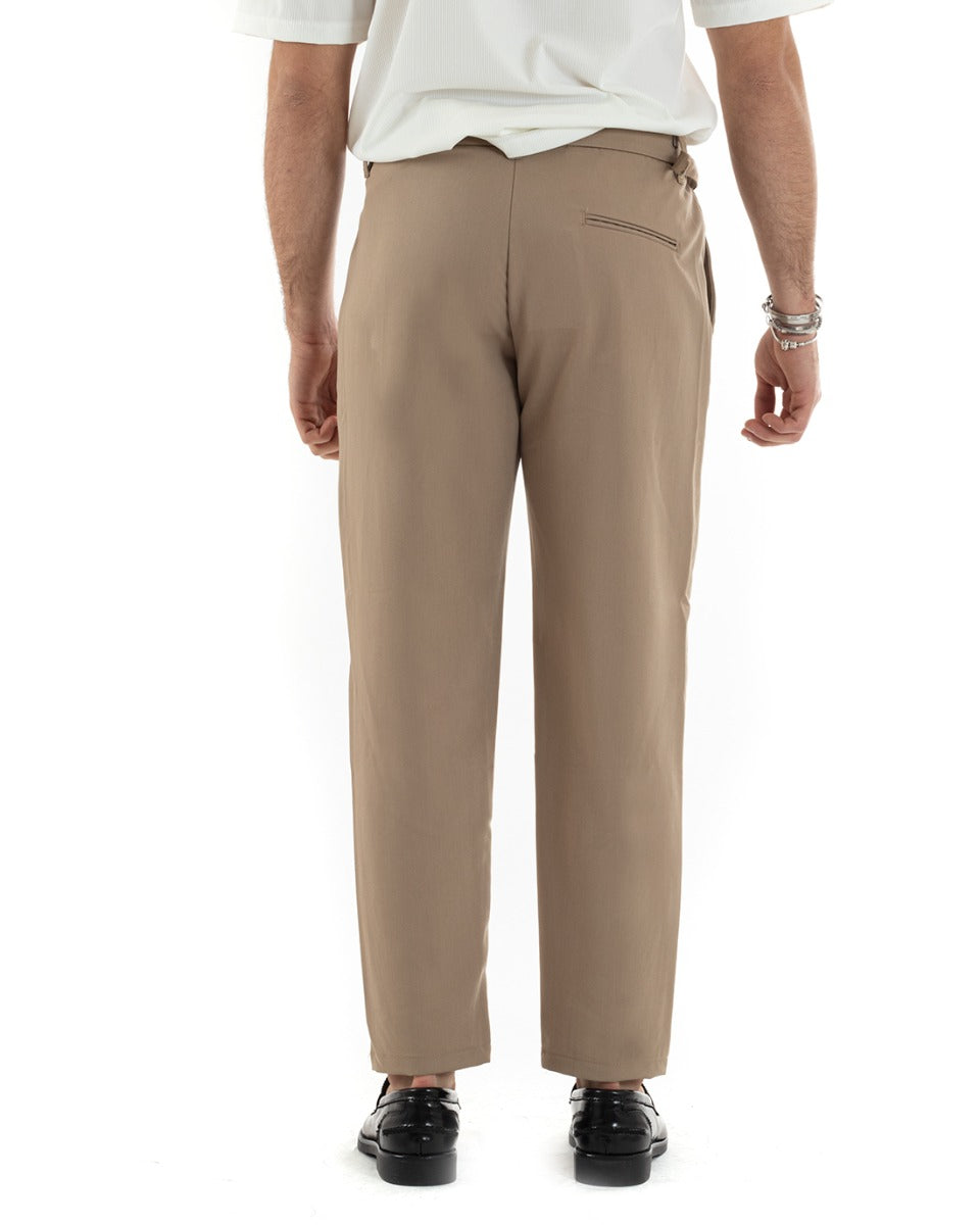 Pantaloni Uomo Tasca America Classico Viscosa Fibbia Casual Camel GIOSAL-P5629A