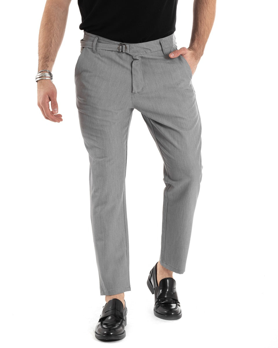 Pantaloni Uomo Tasca America Classico Viscosa Fibbia Casual Grigio GIOSAL-P5628A