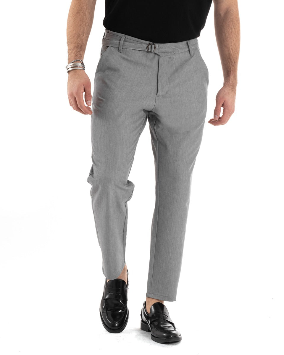 Pantaloni Uomo Tasca America Classico Viscosa Fibbia Casual Grigio GIOSAL-P5628A