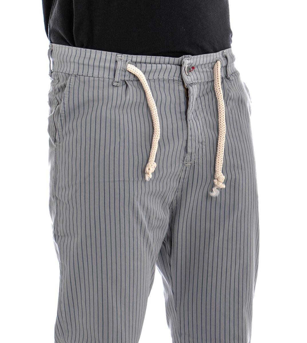 Pantaloni Uomo Tasca America Slim Grigio Rigato Righe Cavallo Basso Casual GIOSAL-P2332A