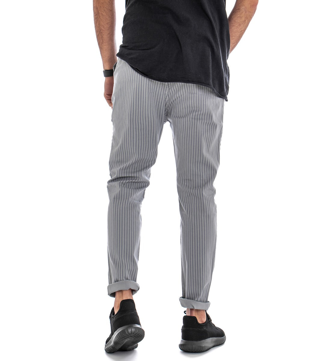 Pantaloni Uomo Tasca America Slim Grigio Rigato Righe Cavallo Basso Casual GIOSAL-P2332A