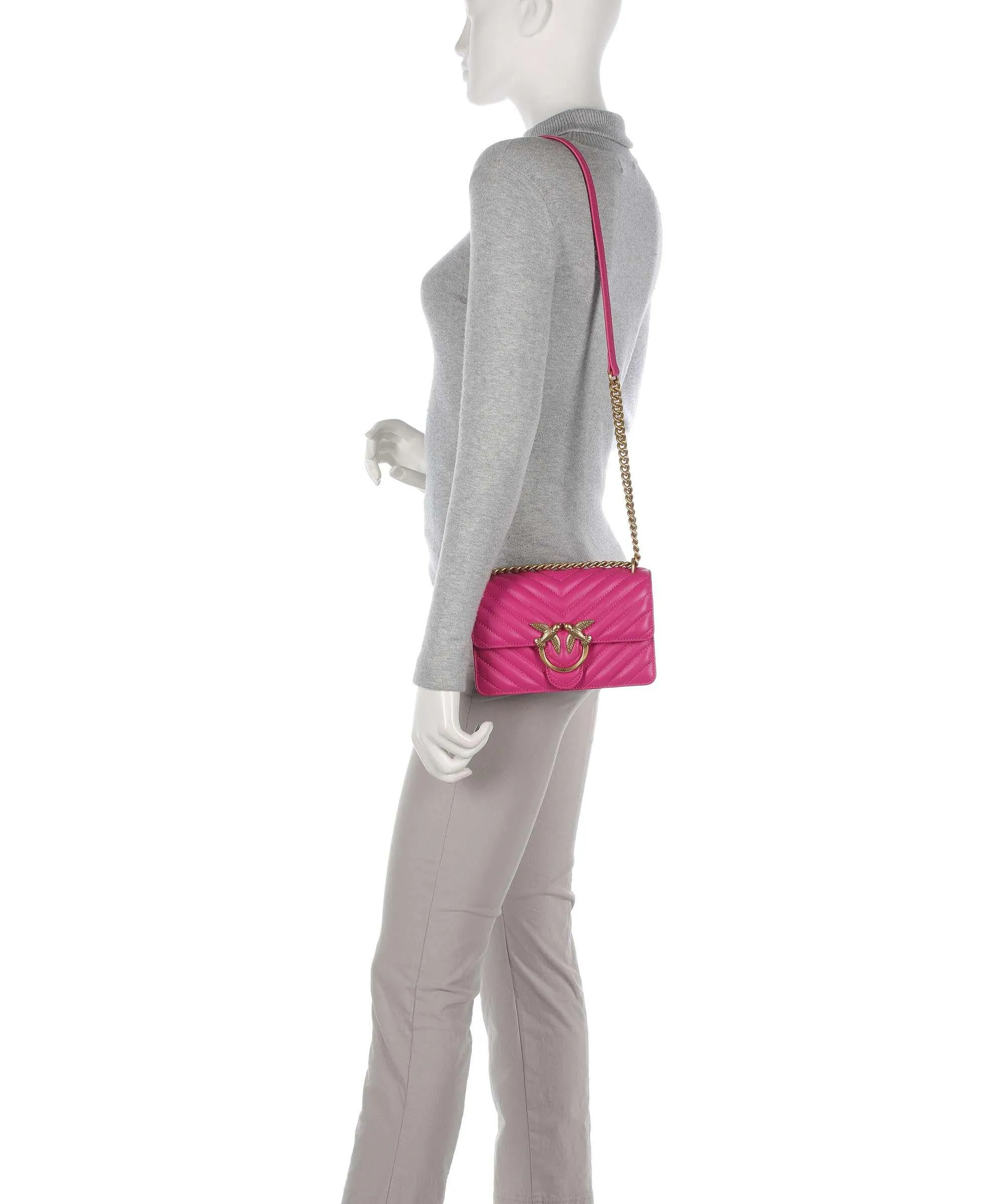  Pinko Love One Mini Borsa a spalla pelle a grana fine pink  