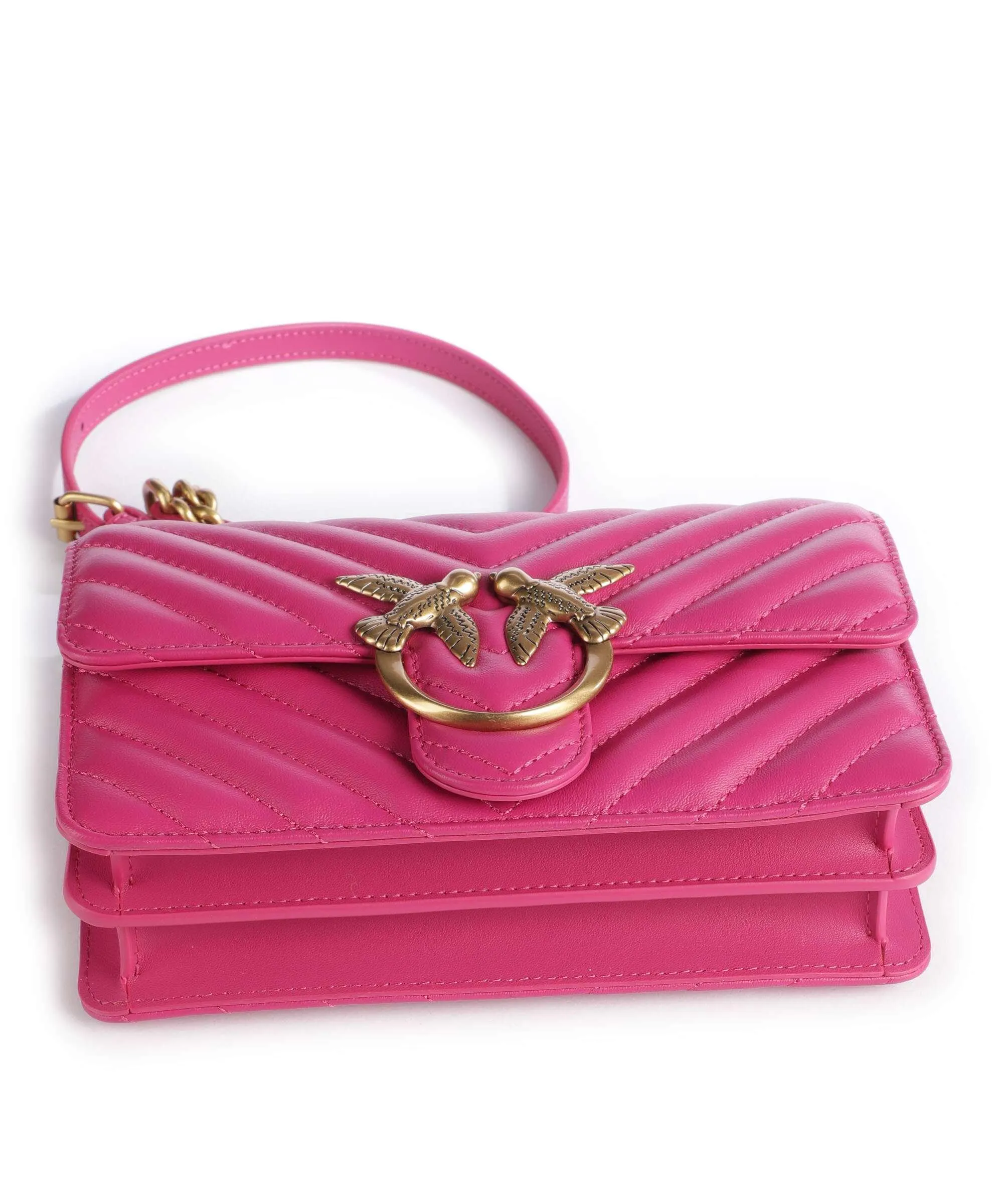  Pinko Love One Mini Borsa a spalla pelle a grana fine pink  