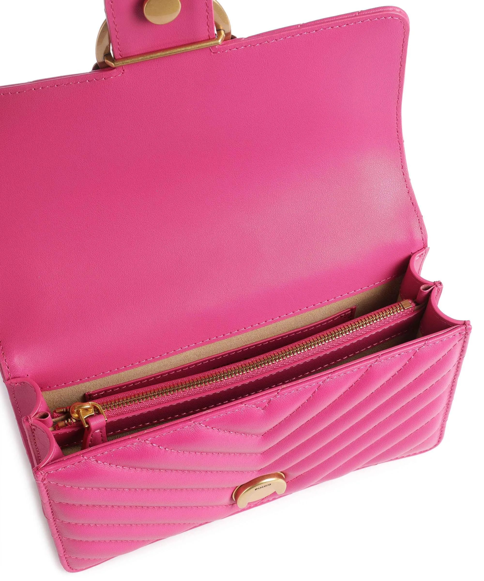  Pinko Love One Mini Borsa a spalla pelle a grana fine pink  