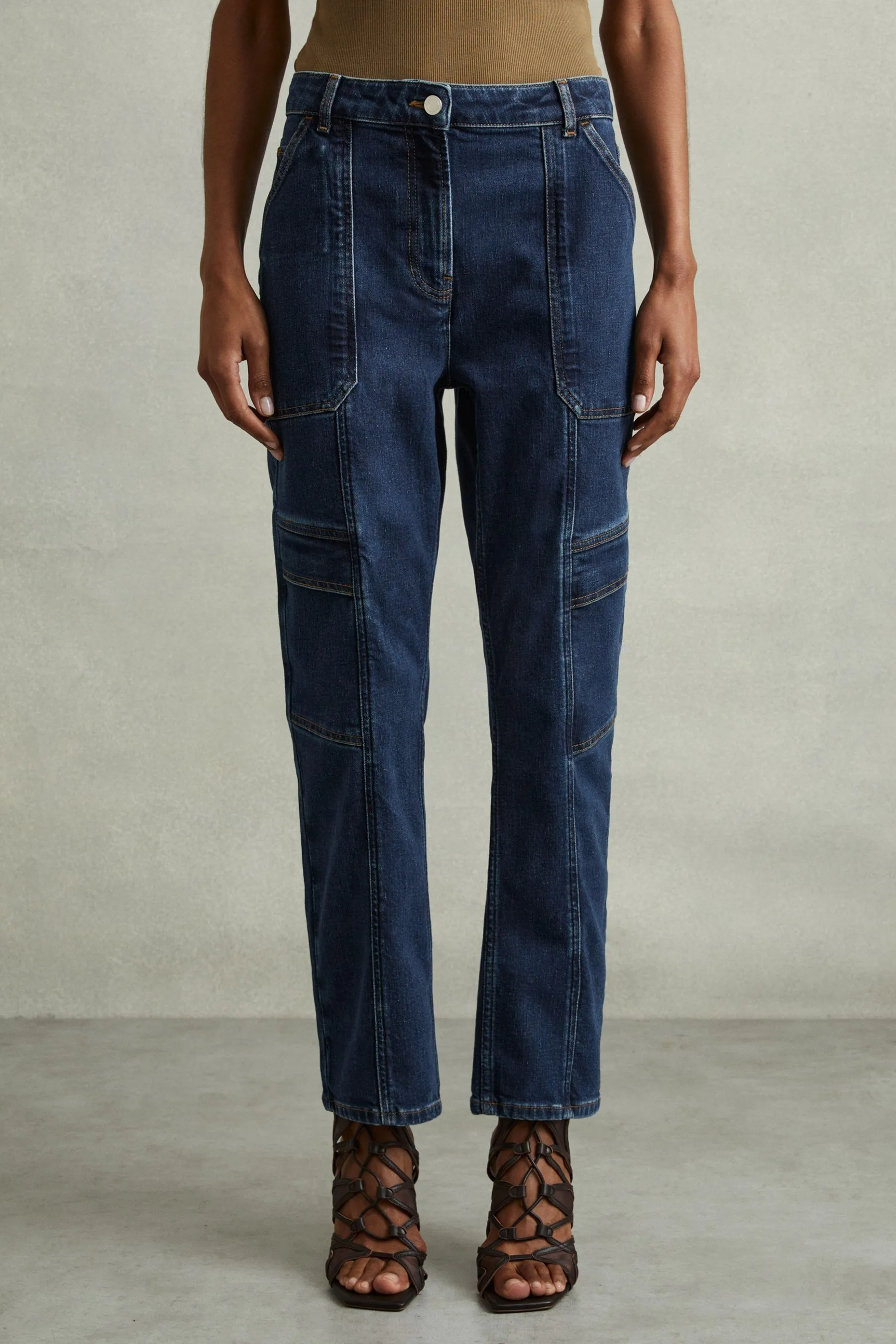 Reiss Jem Garment Dyed Utility Tapered Jeans    