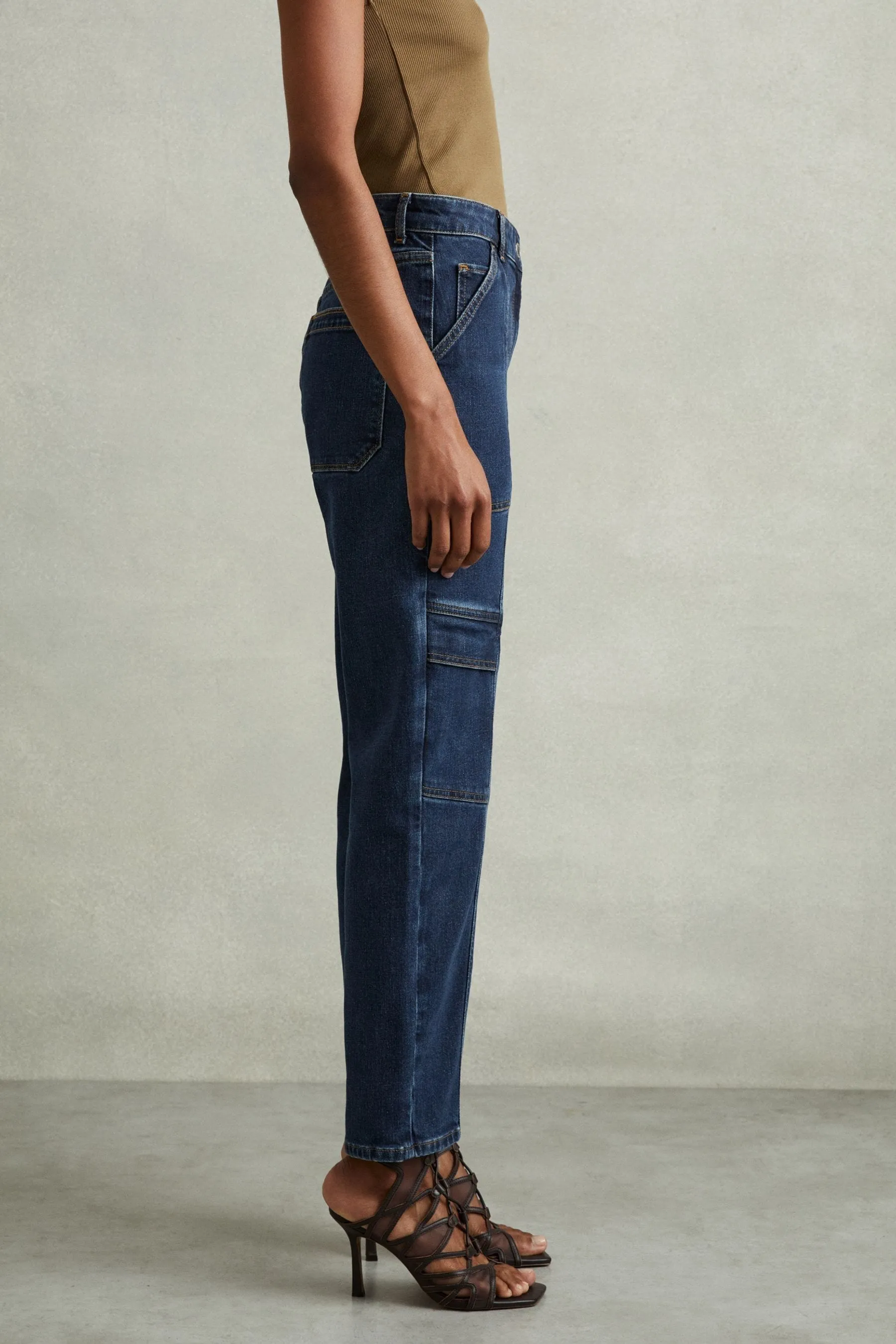 Reiss Jem Garment Dyed Utility Tapered Jeans    