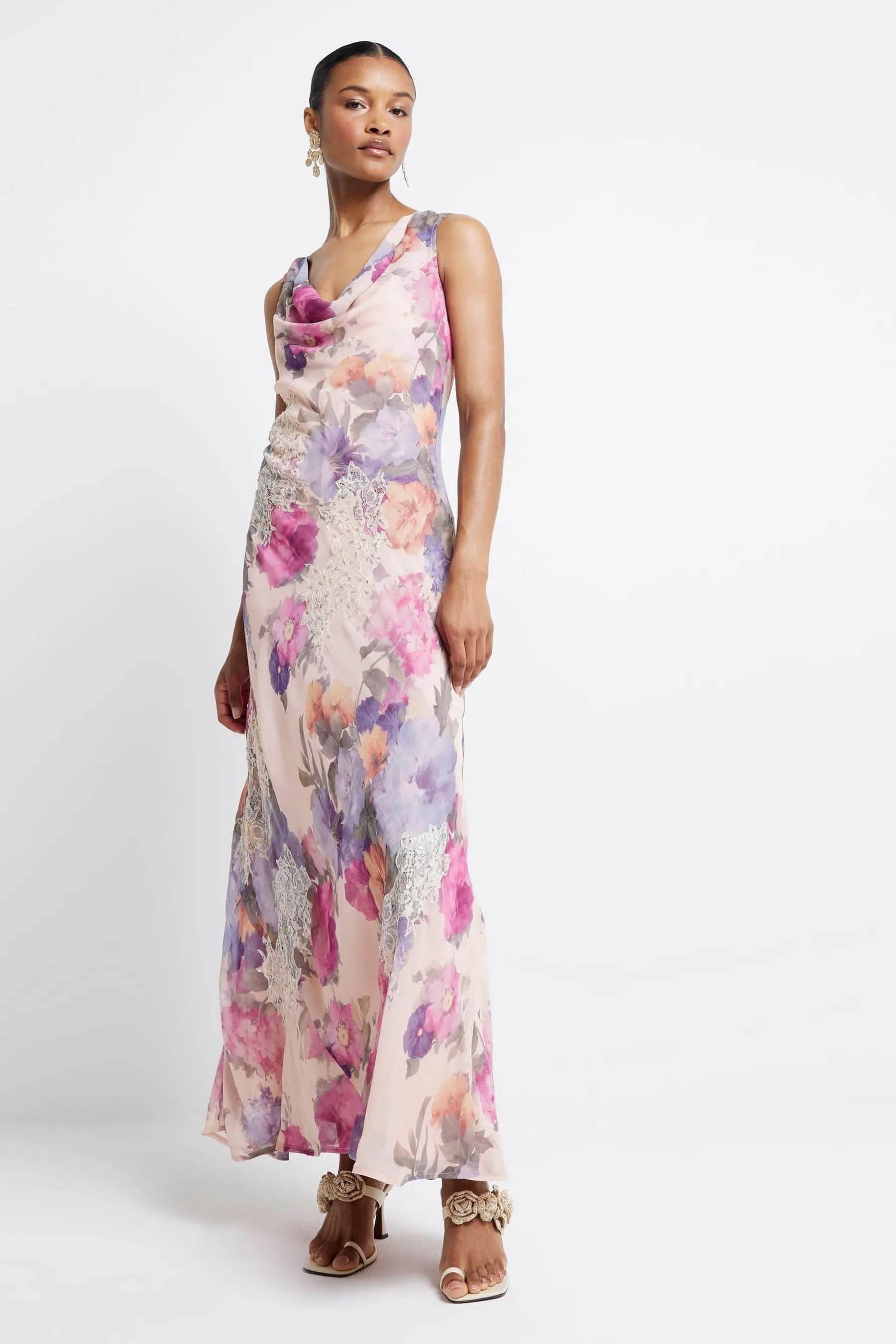 River Island - Abito maxi con scollo ad anello