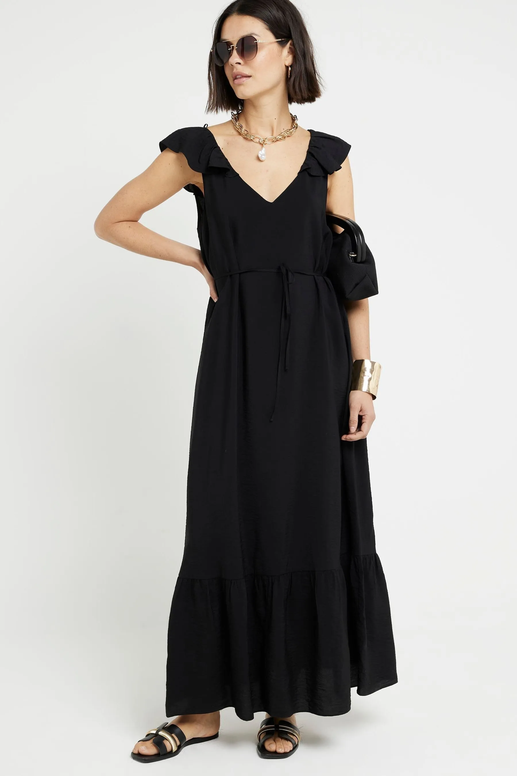 River Island Floreale - Abito maxi con maniche a volant