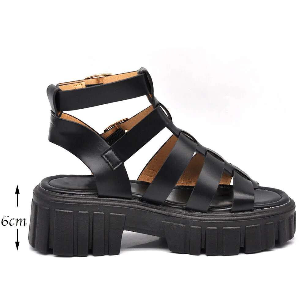 Scarpe Sandali Da Donna Con Platform Ragnetto Suola track L19D-1 nero