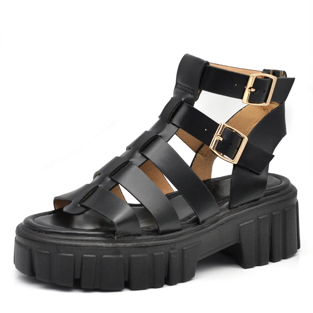 Scarpe Sandali Da Donna Con Platform Ragnetto Suola track L19D-1 nero