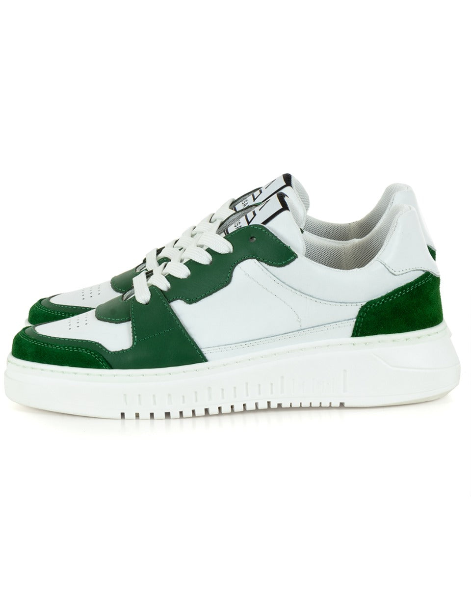 Scarpe Uomo Sneakers Ecopelle Camoscio Basic Bianco Verde Casual Sportive GIOSAL-S1221A