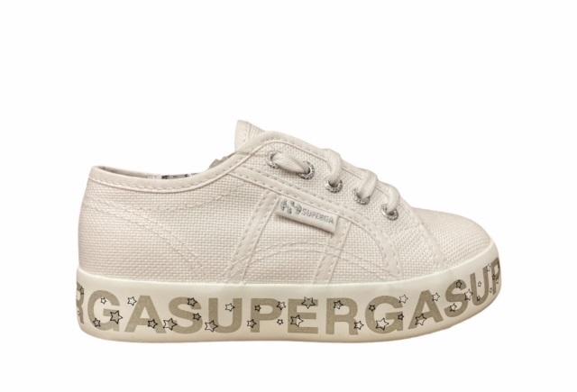 Superga Lettering Printed S81152W AC4 white girl's wedge sneaker shoe