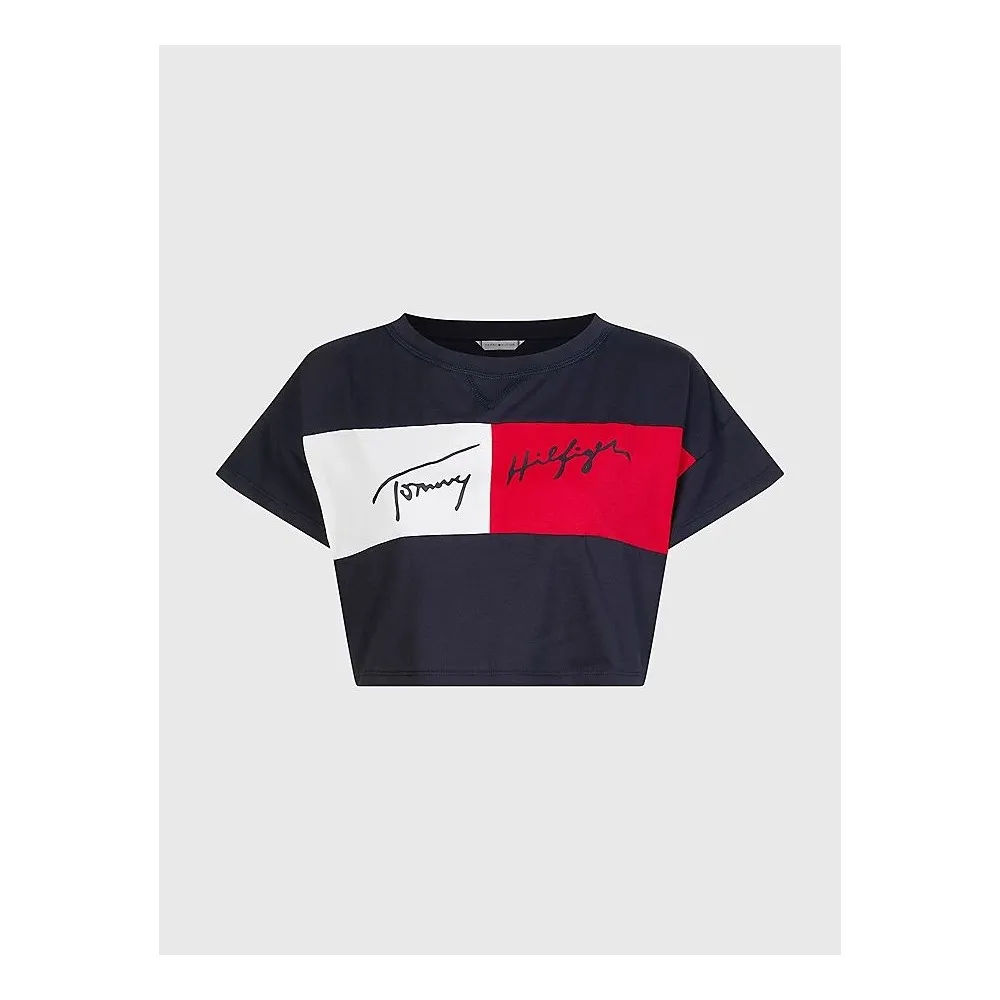 TOMMY HILFIGER - T-SHIRT CROP COLOR BLOCK - UW0UW03467-DW5