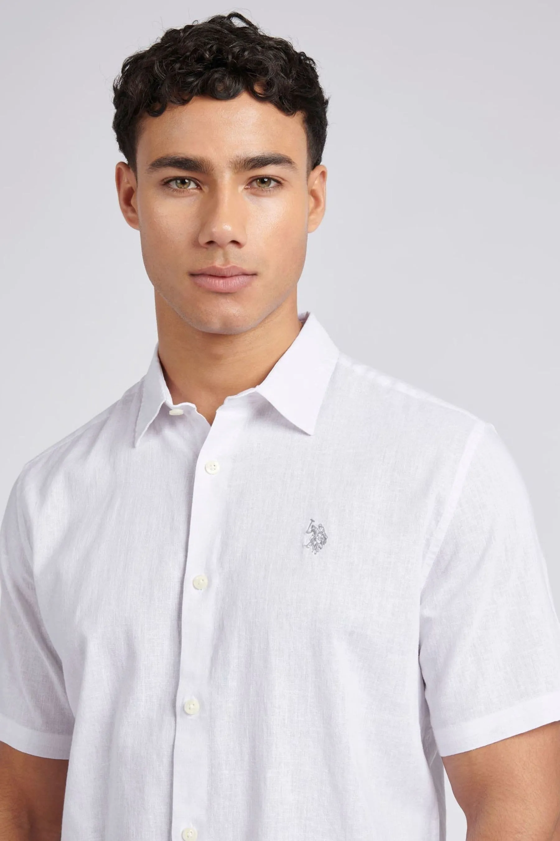 U.S. Polo Assn. Uomo - Camicia in Blend Manica corta lino