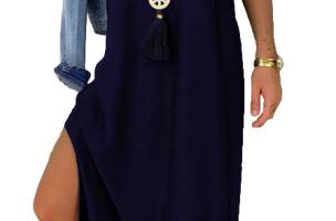 VESTITO MAXI CON PIZZO PRIMAROSA, BLU SCURO