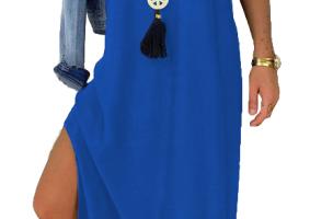 VESTITO MAXI CON PIZZO PRIMAROSA, BLU