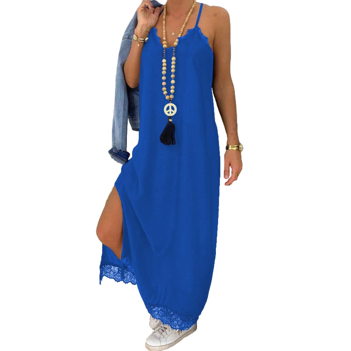 VESTITO MAXI CON PIZZO PRIMAROSA, BLU