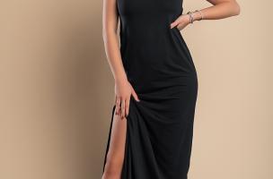 VESTITO MAXI CON PIZZO PRIMAROSA, NERO