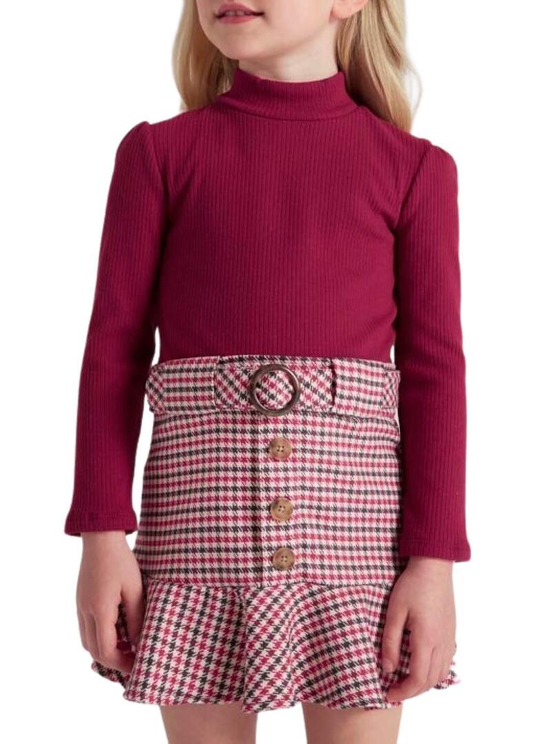 Vestito Mayoral Quadri Combinato Bambina Bordeaux