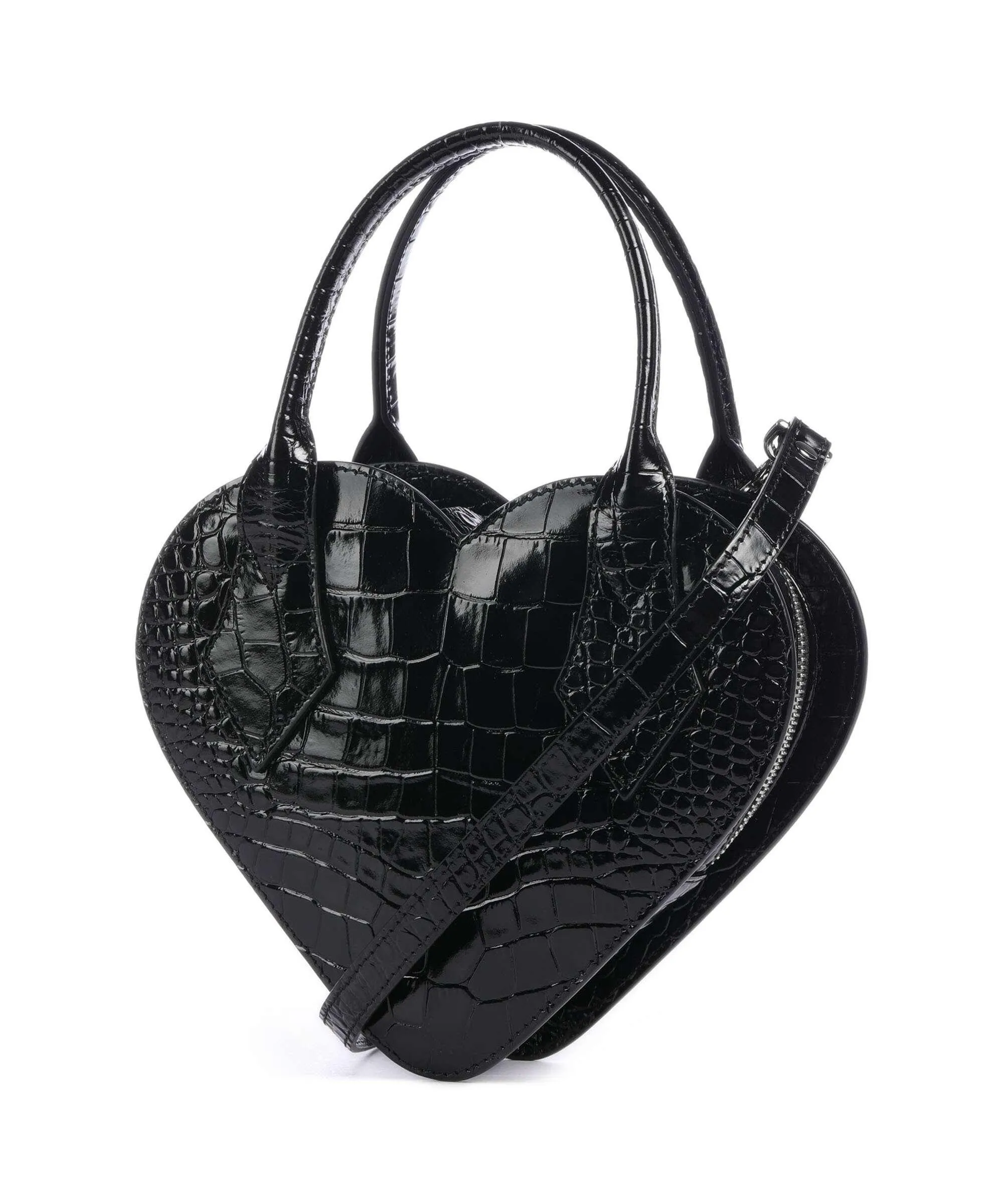  Vivienne Westwood Josephine Embossed Croc Heart Borsa a tracolla pelle di vitello goffrata nero  