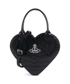  Vivienne Westwood Josephine Embossed Croc Heart Borsa a tracolla pelle di vitello goffrata nero  