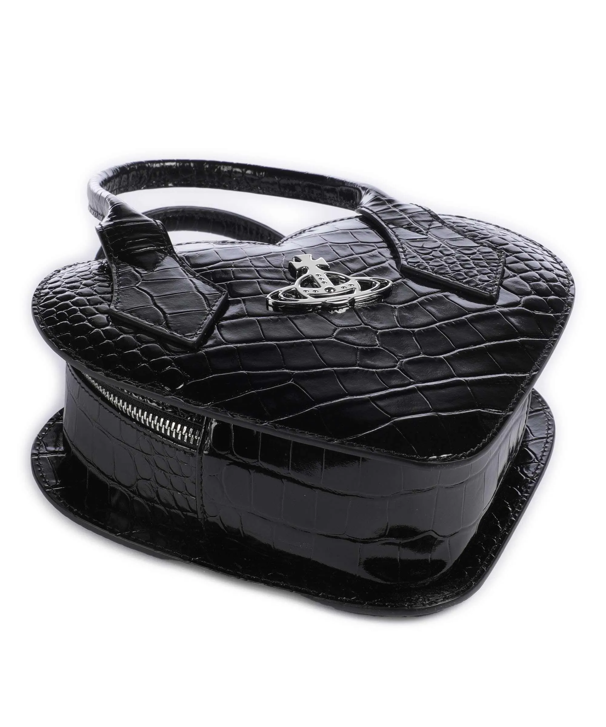  Vivienne Westwood Josephine Embossed Croc Heart Borsa a tracolla pelle di vitello goffrata nero  