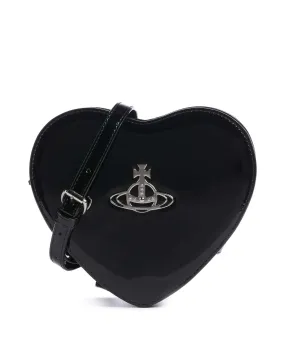  Vivienne Westwood Louise Shiny Patent Heart Borsa a tracolla pelle verniciata nero  